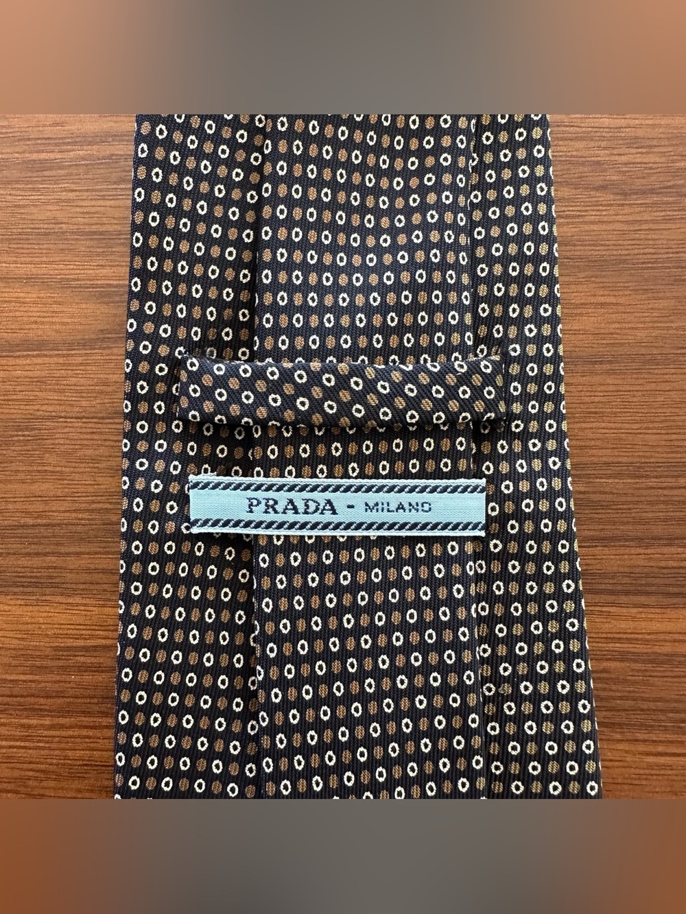 Prada Black Tie with Beige Dot Motif